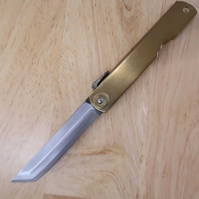Japanese Folding knife HIGONOKAMI Sword Shape White Steel Brass Handle (73mm)