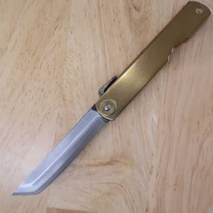 Japanese Folding knife HIGONOKAMI Sword Shape White Steel Brass Handle (73mm)