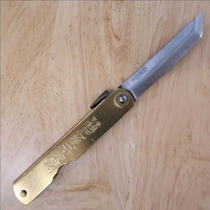 Japanese Folding knife HIGONOKAMI Sword Shape White Steel Brass Handle (73mm)
