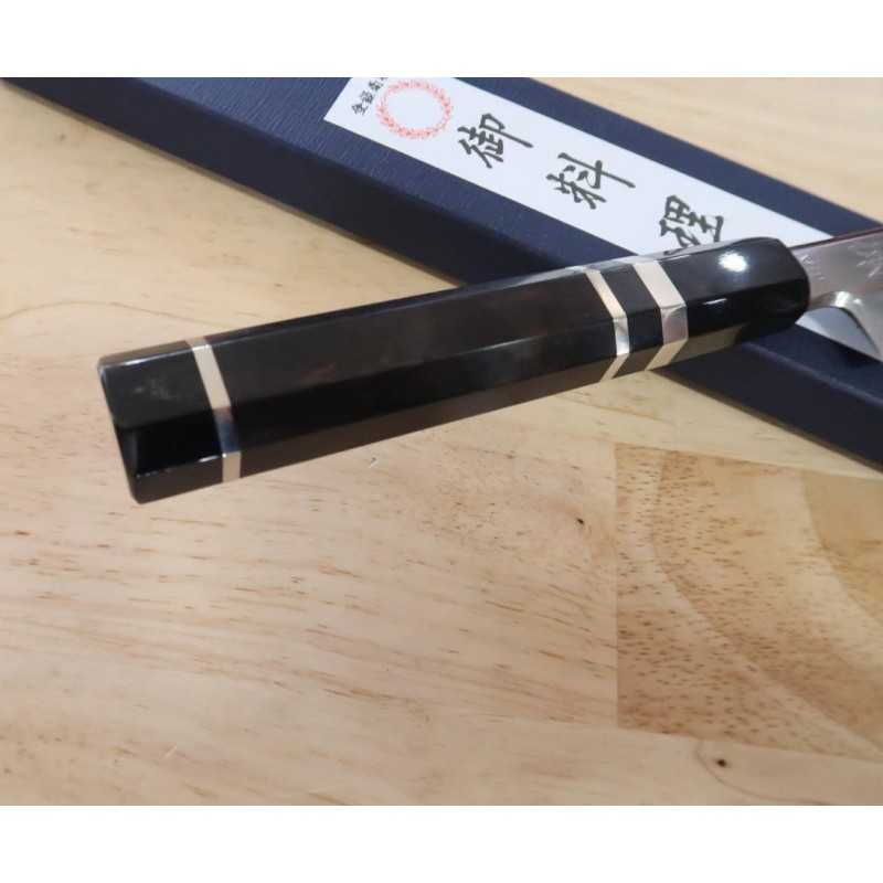 Kandokoro Yanagiba MIURA OBIDAMA Nakagawa Satoshi, VG10, acabado espejo, mango octogonal de ébano con doble anillo de plata (270/300 mm)