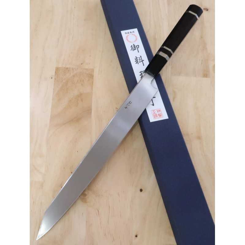 MIURA Obidama VG-10 Finition miroir, Yanagiba Kansho, double roue, manche octogonal en ébène avec bague argentée (270/300 mm)