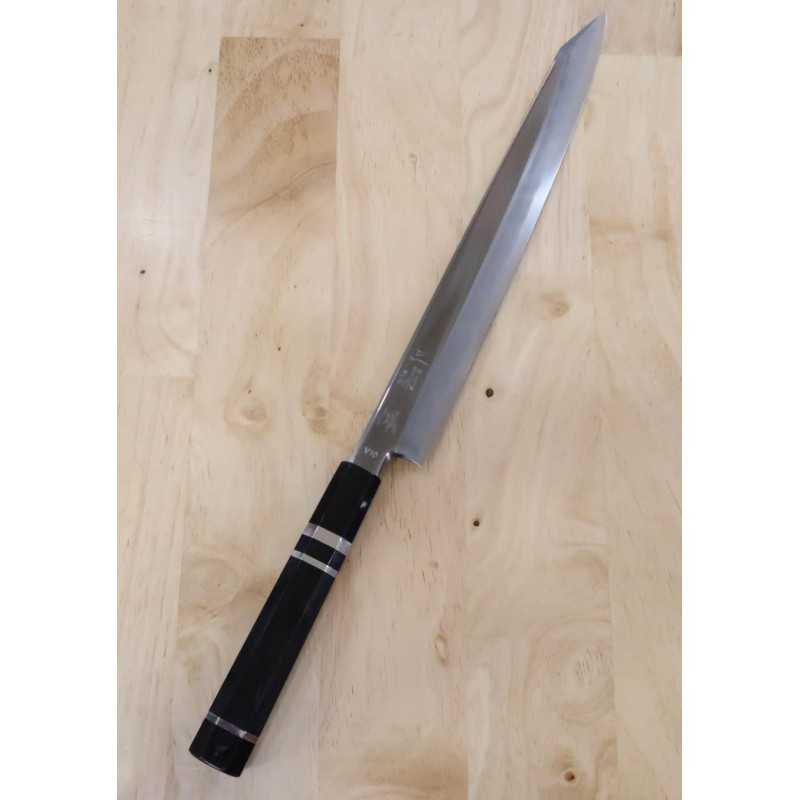 Kiritsuke Yanagiba MIURA Obidama VG-10 com acabamento espelhado e cabo octogonal em ébano e prata (270/300mm)