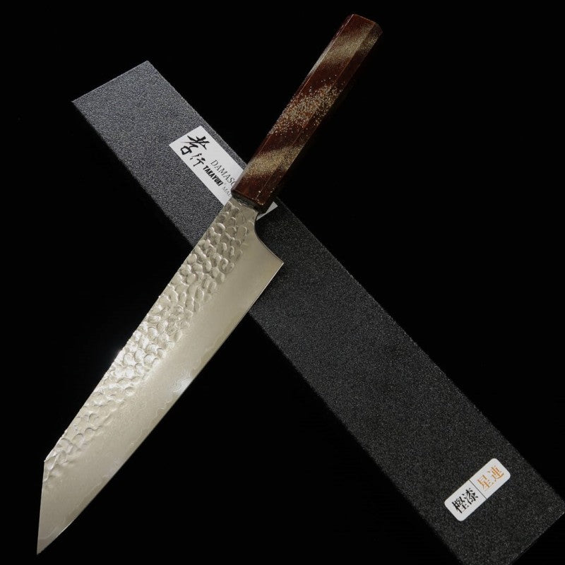 Kengata gyuto SAKAI TAKAYUKI Hoshiren, VG10 Damasco 33 capas, mango de roble lacado (190mm)