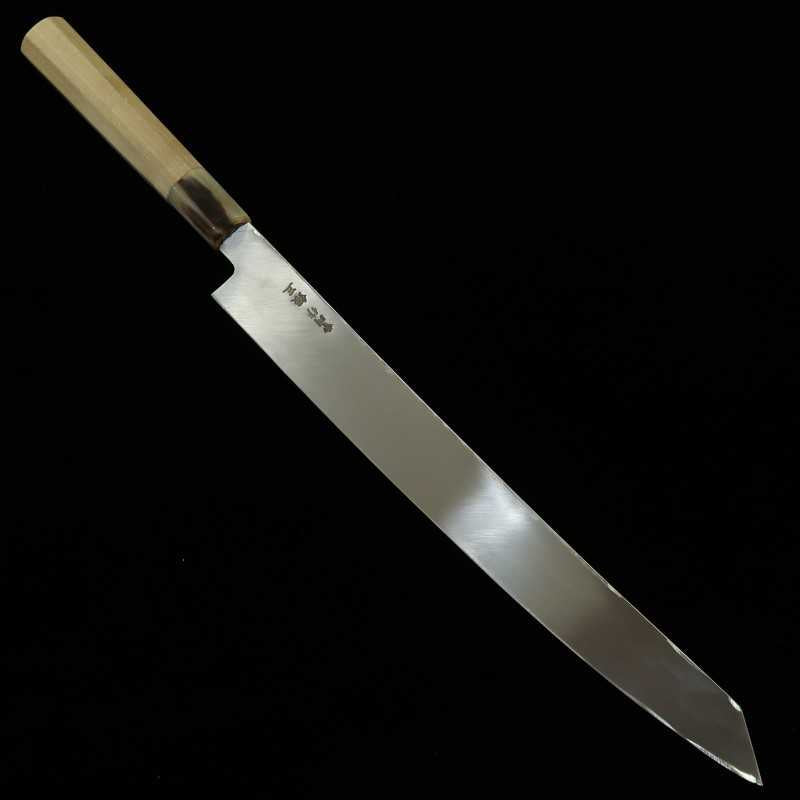 Miura Hae MIURA Obidama Acero Gingami No.3 Yanagiba kiritsuke con acabado espejo Mango octogonal de cuerno de búfalo blanco Para zurdos (270/300/330 mm)
