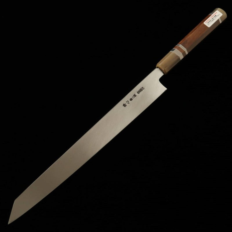 SUISIN de Kenji Togashi, lâmina yanagi em forma de espada Mizumoto-yaki, Shiragami No. 2, cabo de madeira de cobra (300 mm) 