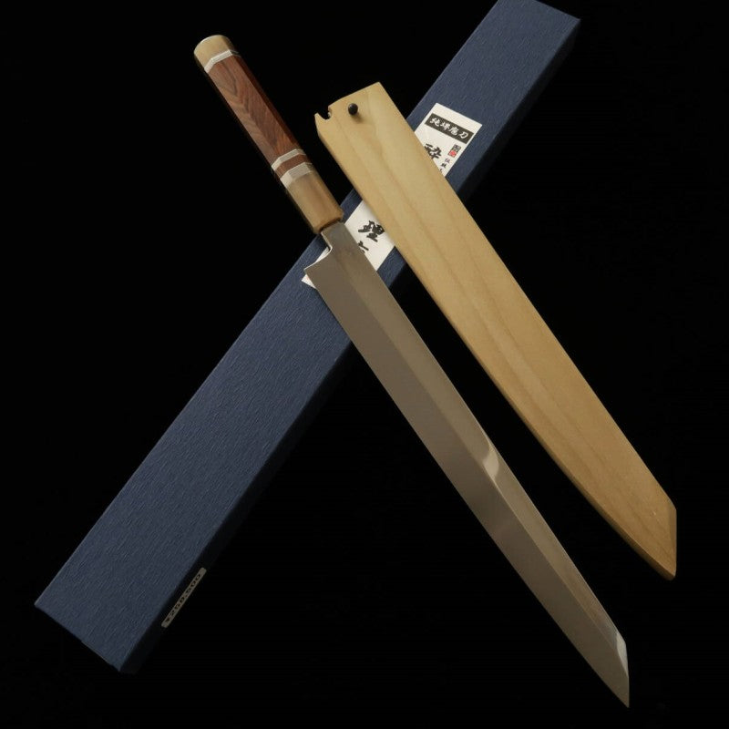 SUISIN de Kenji Togashi, lâmina yanagi em forma de espada Mizumoto-yaki, Shiragami No. 2, cabo de madeira de cobra (300 mm) 