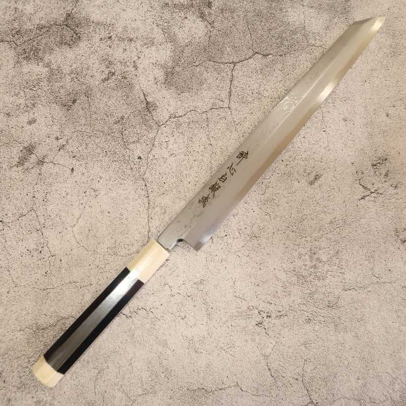 Kiritsuke Yanagiba SUISIN Tanryu com Saya laqueada, Cabo em ébano, forjada por Kenji Togashi (270/300mm)