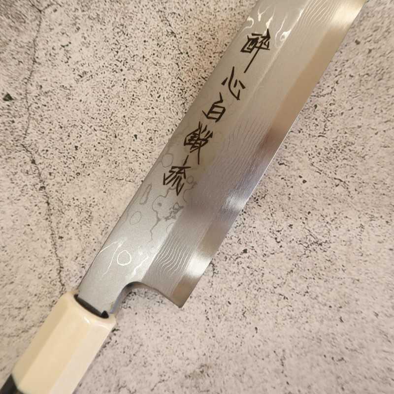 Kiritsuke Yanagiba SUISIN Tanryu com Saya laqueada, Cabo em ébano, forjada por Kenji Togashi (270/300mm)