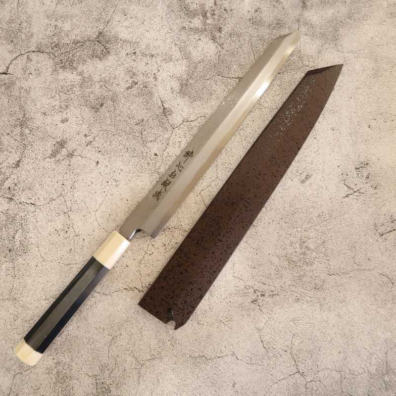 Kiritsuke Yanagiba SUISIN Tanryu com Saya laqueada, Cabo em ébano, forjada por Kenji Togashi (270/300mm)