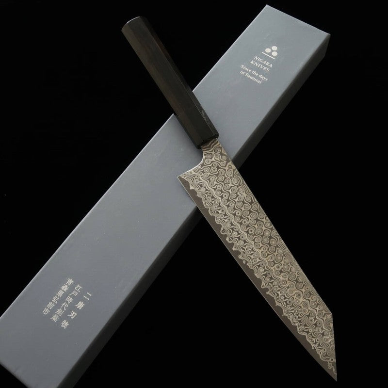 二唐刃物鍛造所NIGARA 暗紋 切付牛刀 SG2 黒檀八角柄 (210-270mm)