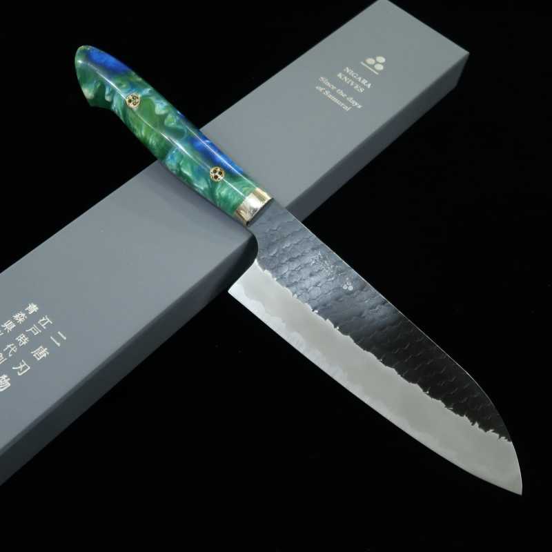 二唐刃物鍛造所 NIGARA SG2 黒打鎚目 三徳 カスタムハンドル (180mm)
