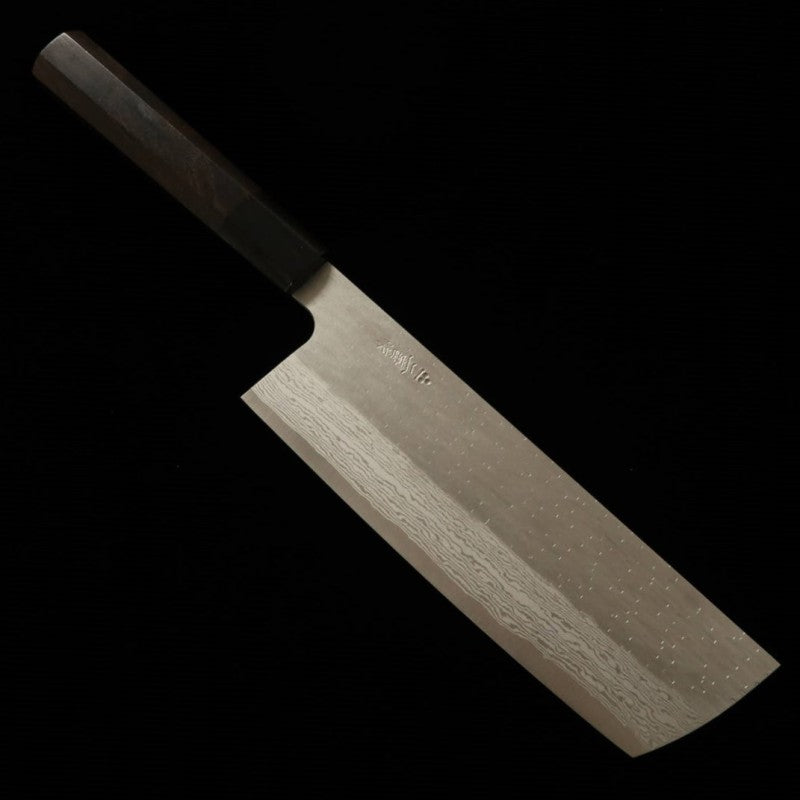 二唐刃物鍛造所NIGARA VG XEOS 槌目ダマスカス 菜切 黒檀柄（180mm）