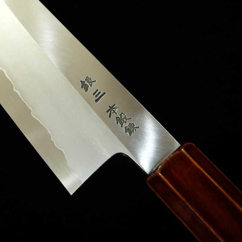 Santoku Kiritsuke HADO Ginsan, mango octogonal de cerezo lacado (180mm)