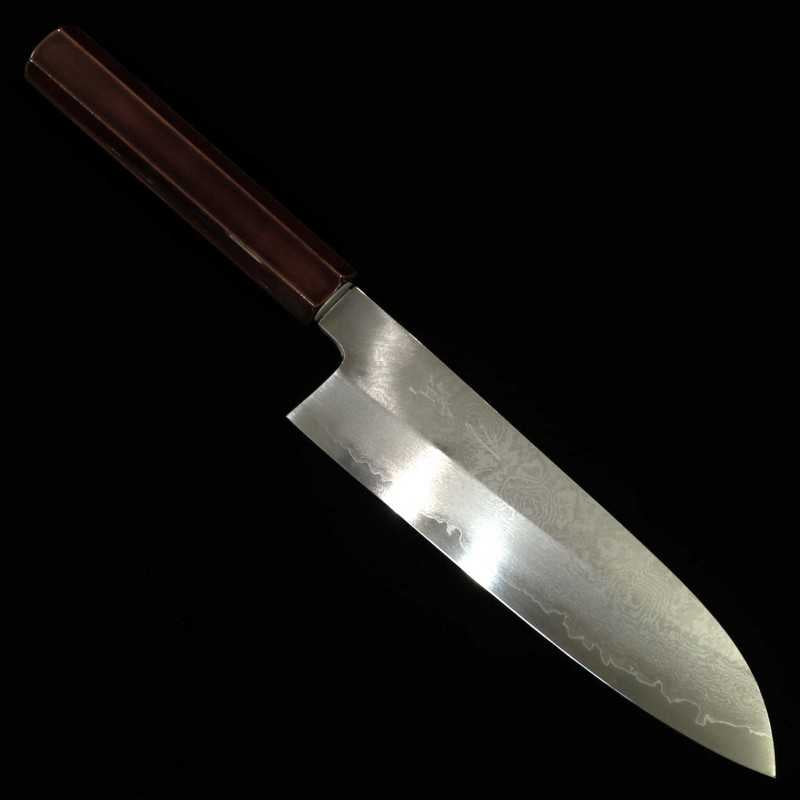 刃道 HADO 三徳 銀紙三号 ダマスカス 木地呂塗り桜八角柄 (180mm)