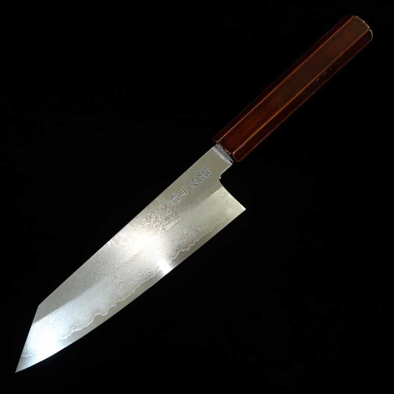 刃道HADO 切付三徳 銀紙三号 ダマスカス 木地呂塗り桜八角柄 （180mm）