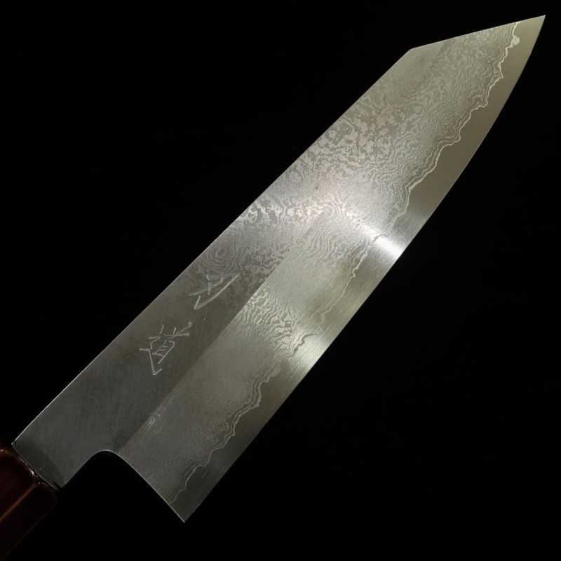 刃道HADO 切付三徳 銀紙三号 ダマスカス 木地呂塗り桜八角柄 （180mm）