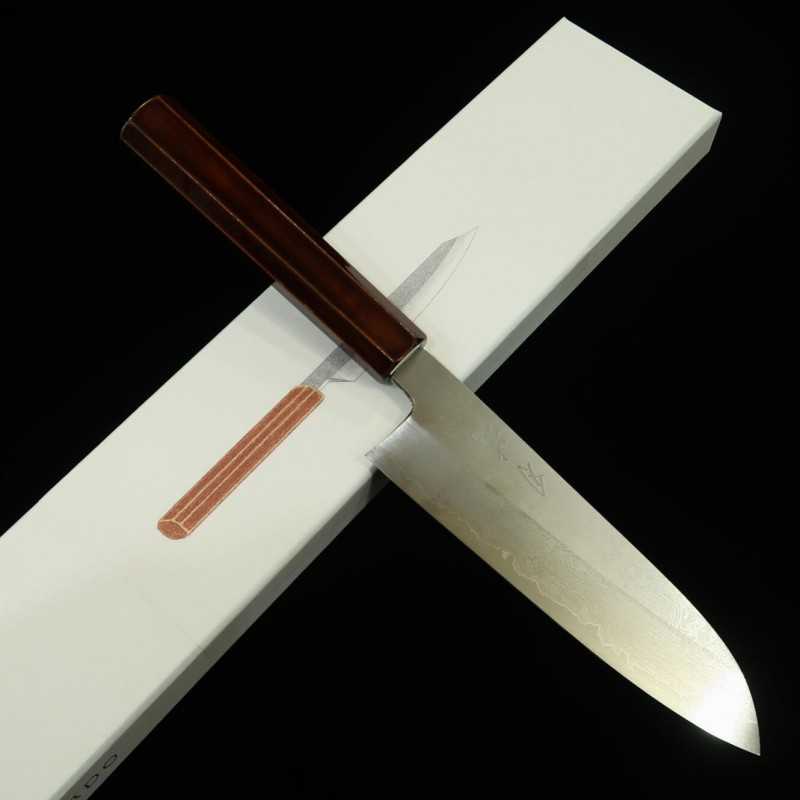 刃道 HADO 三徳 銀紙三号 ダマスカス 木地呂塗り桜八角柄 (180mm)