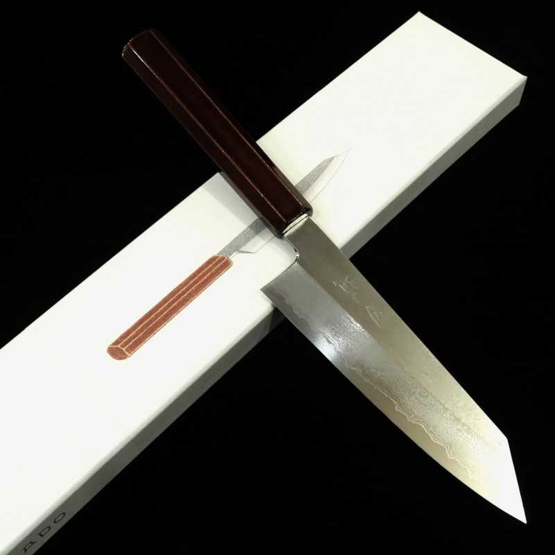 Kiritsuke Santoku HADO Ginsan Damasco, mango octogonal de sakura lacado (180mm)
