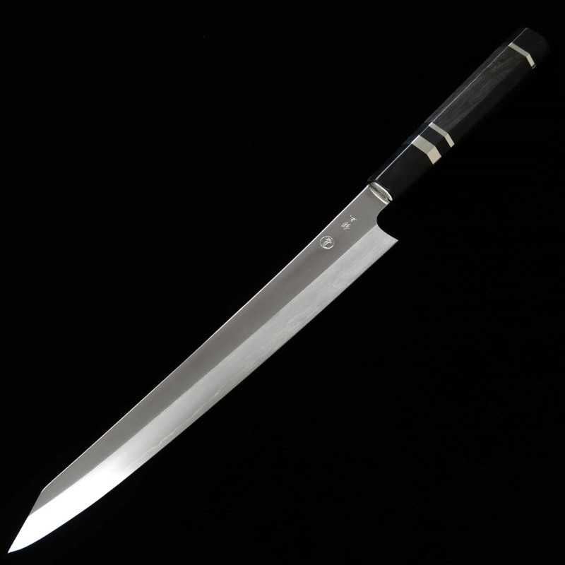 TADOKORO HAMONO Kiritsuke Sujihiki Mirror Finish Ginsan Ebony Silver Wrap Handle (270mm)