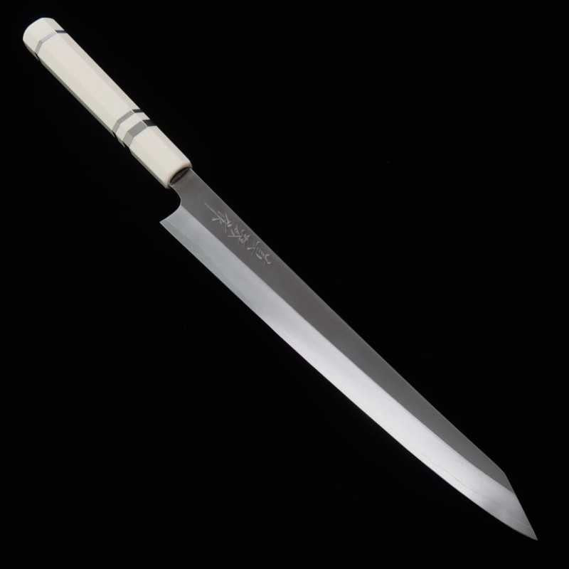 TADOKORO HAMONO Kiritsuke Sujihiki Ginsan Mirror Finish Imitation Ivory Handle (270mm)