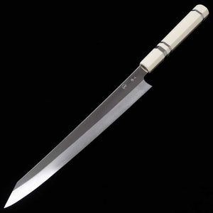 TADOKORO HAMONO Makoto, finition miroir, acier Gin-san n°3, couteau Kiritsuke-Sujihiki, manche imitation ivoire (270 mm)