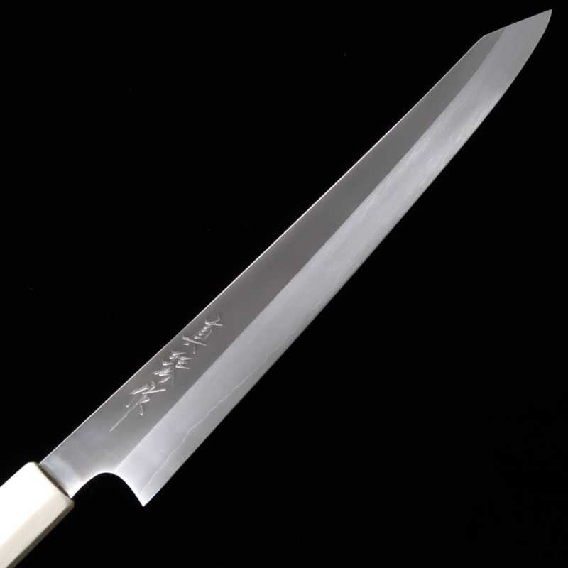 TADOKORO HAMONO Makoto, finition miroir, acier Gin-san n°3, couteau Kiritsuke-Sujihiki, manche imitation ivoire (270 mm)