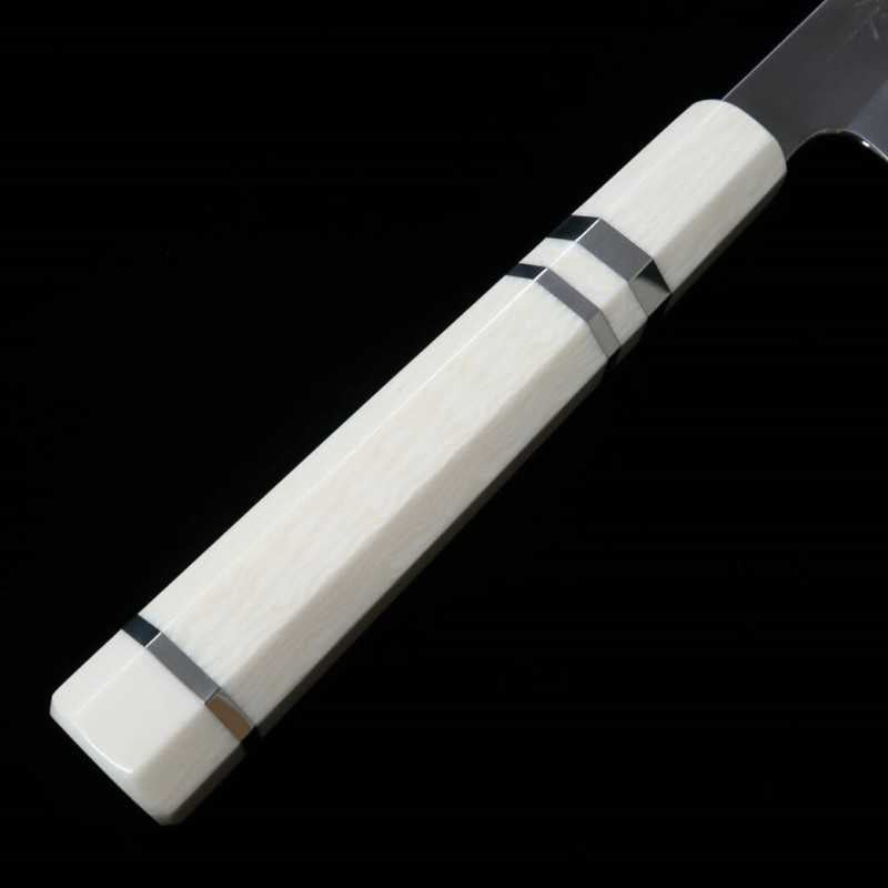 TADOKORO HAMONO Makoto, finition miroir, acier Gin-san n°3, couteau Kiritsuke-Sujihiki, manche imitation ivoire (270 mm)