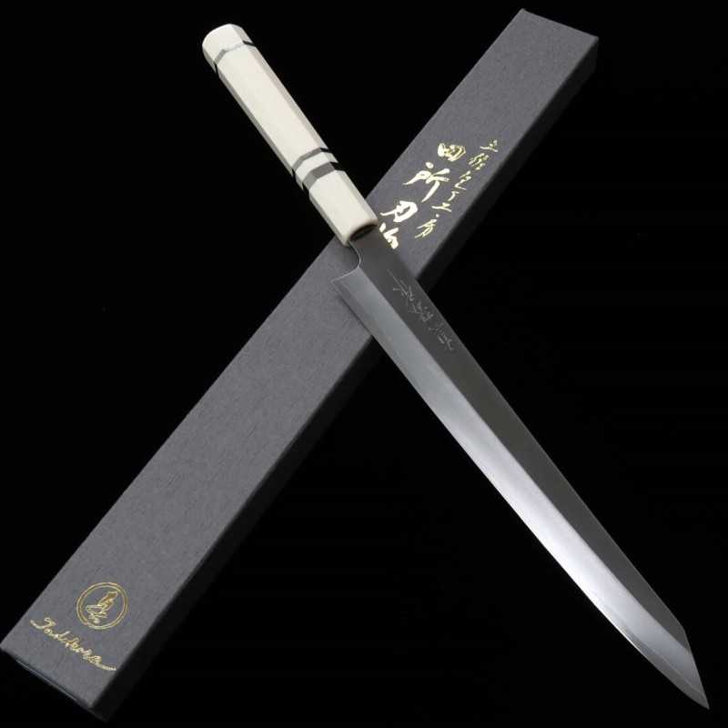 TADOKORO HAMONO Kiritsuke Sujihiki Ginsan Mirror Finish Imitation Ivory Handle (270mm)