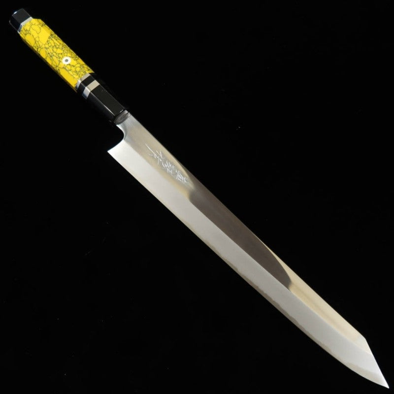 Kiritsuke Sujihiki TADOKORO Aogami nº 2 acabamento espelhado cabo personalizado (300mm)