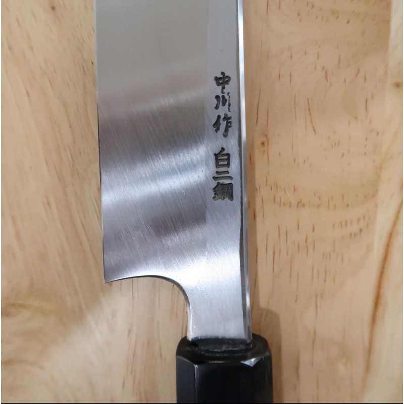 Miura Obidama Aço Branco No.2 Yanagiba Kiritsuke acabamento espelhado, cabo octogonal em ébano (270/300mm)