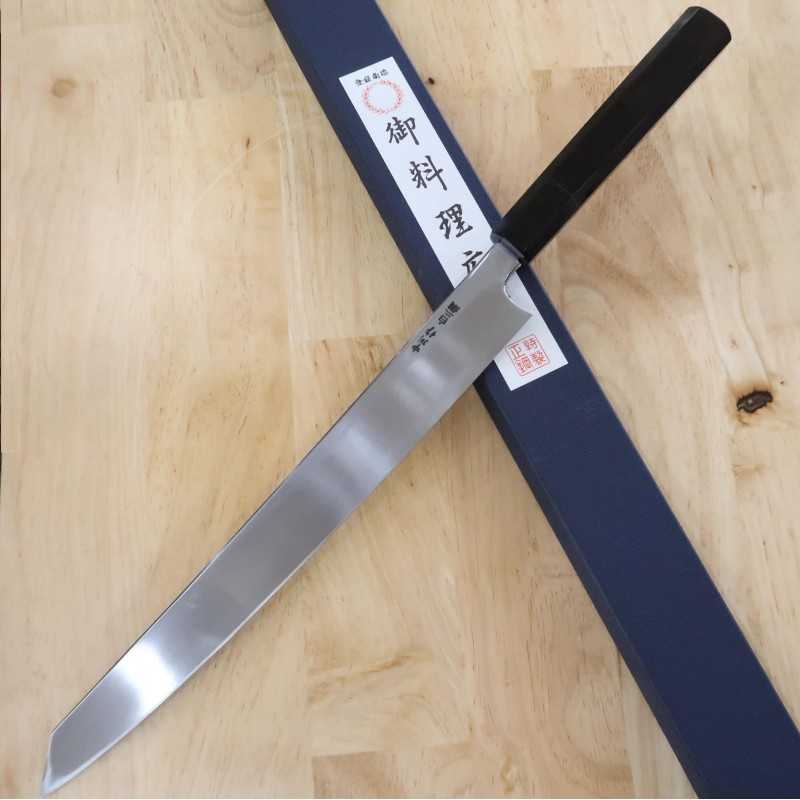 Miura Obidama Acier blanc n°2 切付柳刃 Finition miroir Manche octogonal en ébène (270/300 mm)