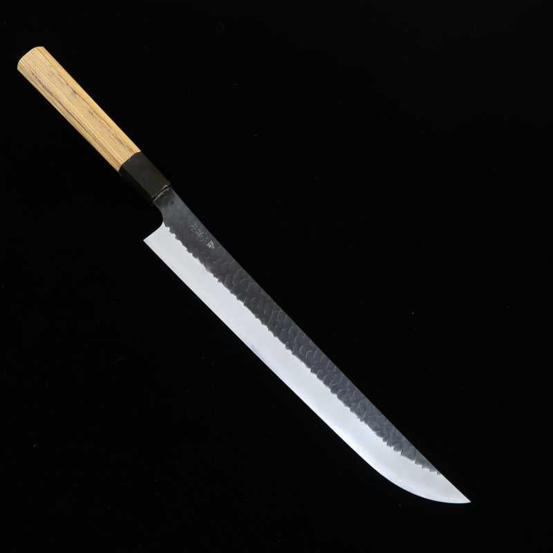 二唐刃物鍛造所NIGARA 先丸筋引 SG2 黒打 鎚目 チーク八角柄(270/300mm)