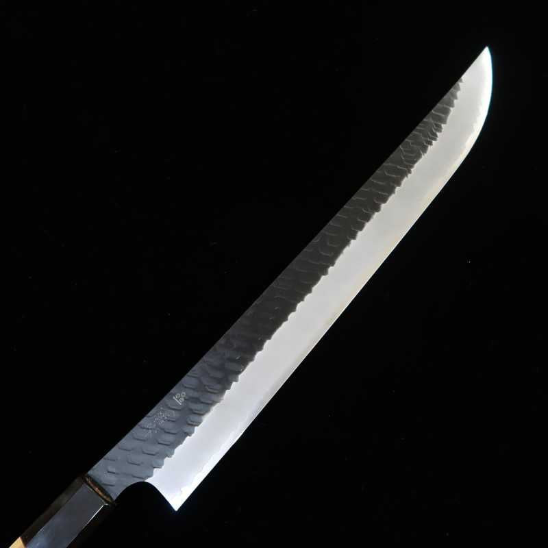 NIGARA Cutlery Kiridashi para carne ponta arredondada SG2 Kurouchi Tsuchime Cabo octogonal em teca (270/300 mm)