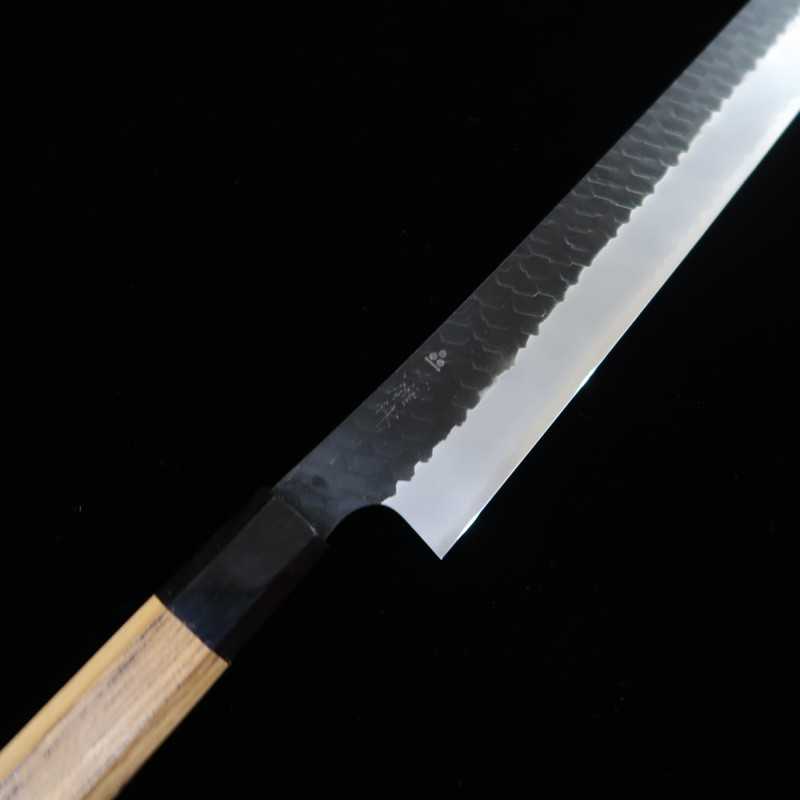 NIGARA Cutlery Kiridashi para carne ponta arredondada SG2 Kurouchi Tsuchime Cabo octogonal em teca (270/300 mm)
