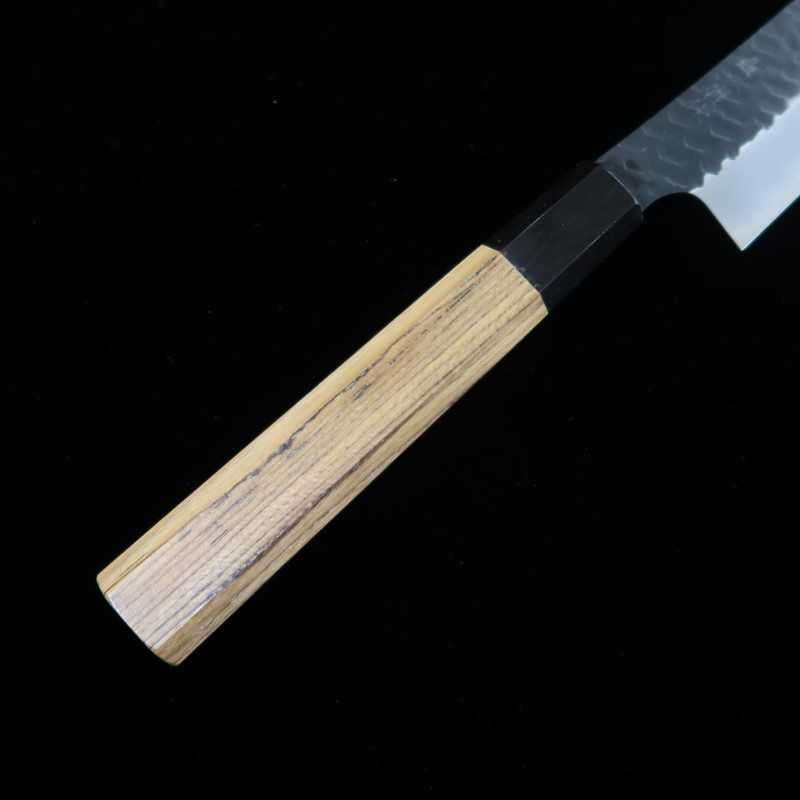 NIGARA Cutlery Kiridashi para carne ponta arredondada SG2 Kurouchi Tsuchime Cabo octogonal em teca (270/300 mm)