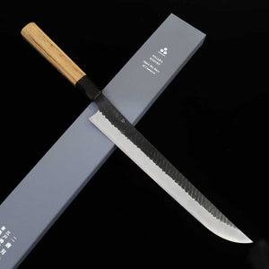 NIGARA Cutlery Kiridashi para carne ponta arredondada SG2 Kurouchi Tsuchime Cabo octogonal em teca (270/300 mm)