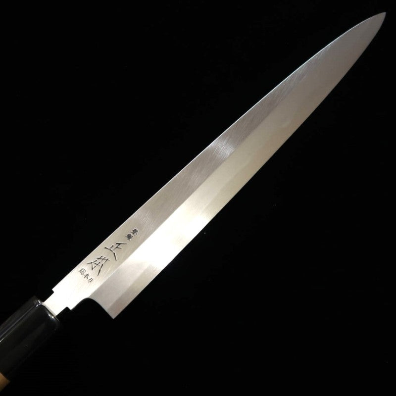 Yanagiba Masamoto Sohonten honkasumi Shirogami No. 2  com cabo em magnolia e chifre de búfalo (240-300mm)