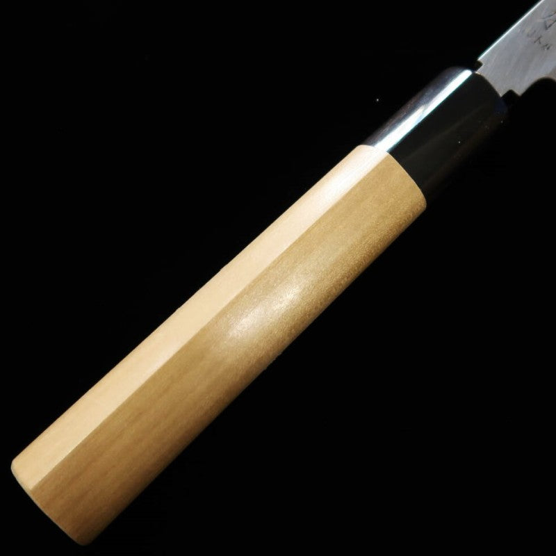 Yanagiba Masamoto Sohonten honkasumi Shirogami No. 2  com cabo em magnolia e chifre de búfalo (240-300mm)