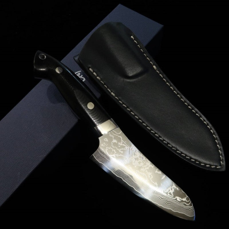 Japanese Sheath knife Yuta Katayama "Chogenbo" VG10 Damascus G10 Handle (130mm)