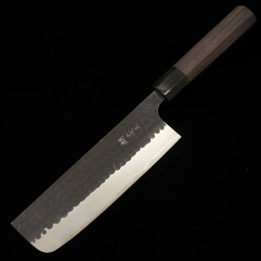 ANRYU Nakiri Super Blue Steel Hammered Black Rosewood Octagonal Handle (165mm)
