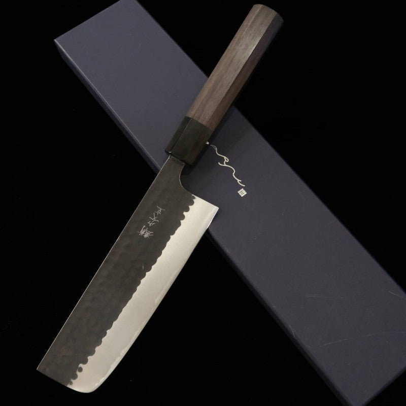 ANRYU Anryu nakiri Aogami Super, martillado, acabado negro, mango octogonal de palisandro (165mm)