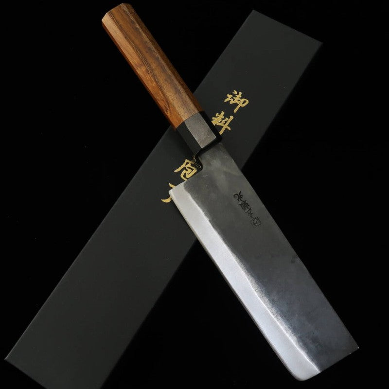 Hidari Yorimitsu, Nakiri, Blue Steel No.1, Kurouchi Finish with Tagayasan Handle (180mm)