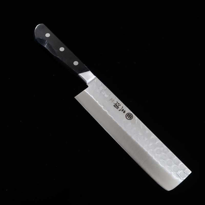 Miura 三浦 acero azul nº2 con alma de acero inoxidable, nakiri, mango laminado negro (165 mm)