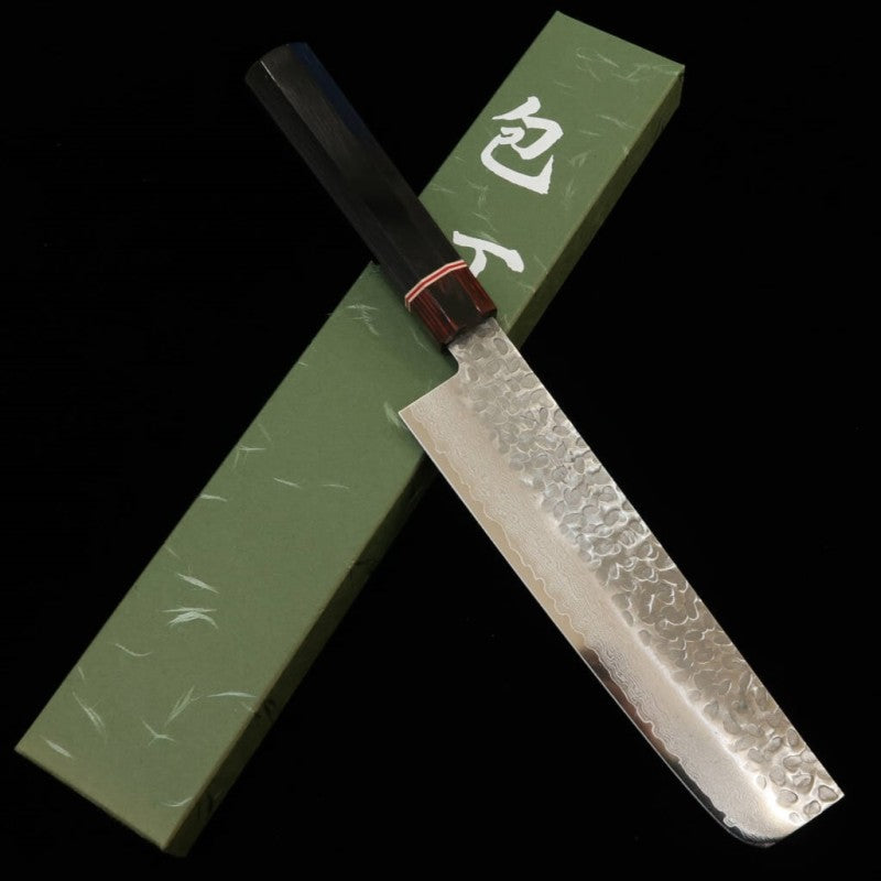 Nakiri Miura VG10 acabamento Damasco martelado com cabo octogonal de madeira (180mm)
