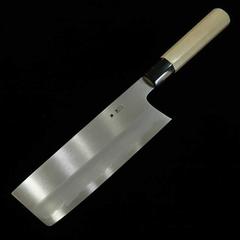 Sakai Kikumori SAKAI KIKUMORI Kikuzuki Kasumi Nakiri Shirogami nº 2 mango octogonal de magnolia con virola de cuerno de búfalo (180 mm)