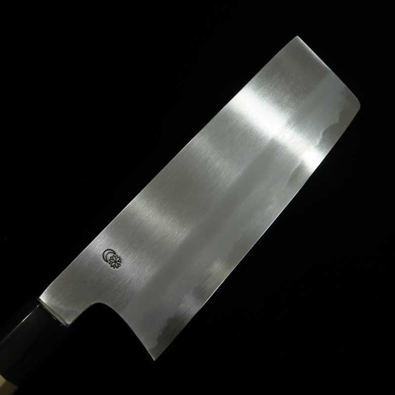 Sakai Kikumori SAKAI KIKUMORI Kikuzuki Kasumi Nakiri Shirogami nº 2 mango octogonal de magnolia con virola de cuerno de búfalo (180 mm)