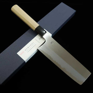 Sakai Kikumori SAKAI KIKUMORI Kikuzuki Kasumi Nakiri Shirogami nº 2 mango octogonal de magnolia con virola de cuerno de búfalo (180 mm)