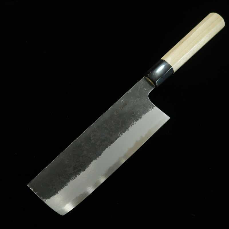 SAKAI KIKUMORI Nakiri Kikuzuki Shirogami No.2 Black Series Black Finish Buffalo-Plain Octagonal Handle (180mm)