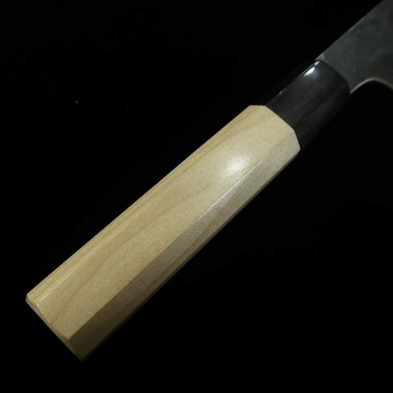 SAKAI KIKUMORI Nakiri Kikuzuki Shirogami No.2 Black Series Black Finish Buffalo-Plain Octagonal Handle (180mm)