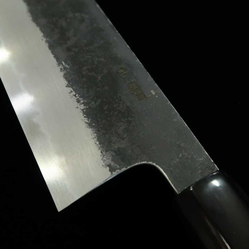 SAKAI KIKUMORI Nakiri Kikuzuki Shirogami No.2 Black Series Black Finish Buffalo-Plain Octagonal Handle (180mm)